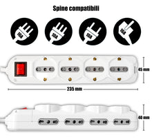 Carica l'immagine nel visualizzatore di Gallery, V-TAC Multipresa Elettrica 12 PRESE con Interruttore e Cavo 1,5Mt - 8 Prese Laterali 10/16A Bipasso e 4 Frontali 10/16A 