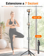 Carica l'immagine nel visualizzatore di Gallery, GRIFEMA Treppiede Smartphone [Apertura Automatica] Bastone Selfie 175cm