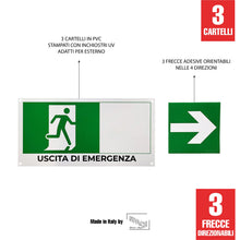 Carica l'immagine nel visualizzatore di Gallery, SPACE - 3 Cartelli uscita di emergenza 30 x 15cm in PVC con Frecce Direzionabili per negozio e azienda uscita di sicurez