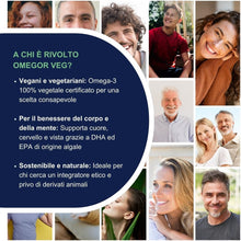 Carica l'immagine nel visualizzatore di Gallery, Omega 3 Vegan OMEGOR Veg - Omega3 Vegetale IFOS 5 Stelle e Vegan Society da Olio di Alghe con Vitamina E - 250mg DHA e 125mg EPA (60 Capsule)