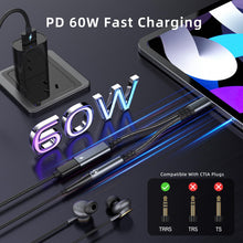Carica l'immagine nel visualizzatore di Gallery, Adattatore e Ricarica per Cuffie USB C - 2 in 1 Adattatore USB C a Jack da 3.5mm Supporta PD 60W Ricarica Rapida per iPh