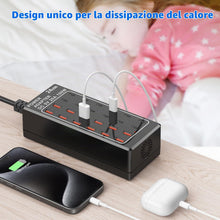 Carica l'immagine nel visualizzatore di Gallery, Caricatore USB C Multiplo, stazione di ricarica USB C a 24 porte 100W/20A, Caricatore da Desktop USB, Hub di alimentazio