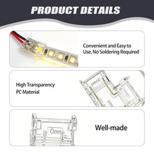 Carica l'immagine nel visualizzatore di Gallery, Set di 10 connettori per strisce LED COB a 2 pin, 8 mm, connettori angolari a forma di L e connettori centrali trasparen
