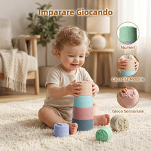 Carica l'immagine nel visualizzatore di Gallery, Cubi Impilabili Bambini Giocattoli per 6-12 Mesi, 7 Pezzi Montessori Costruzioni per Bambini Impilabile, Dentizione Neon