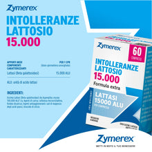 Carica l'immagine nel visualizzatore di Gallery, Zymerex INTOLLERANZE LATTOSIO 15.000 | 60 compresse | Digestione | Lattasi 15000 ALU | Enzima Lattasi PURO | Confezione 