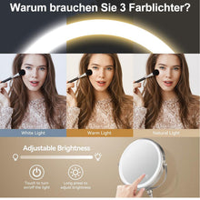 Carica l'immagine nel visualizzatore di Gallery, SURFOU Specchio Trucco con Luci LED 10X/1X, Specchio Ingranditore Bifacciale con 3 Modalità di Illuminazione e Luminosità Regolabile, Altezza Regolabile, Rotazione 360°, per Bagno e Toeletta