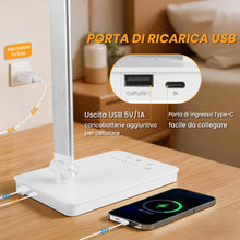 Carica l'immagine nel visualizzatore di Gallery, Akynite Lampada da Scrivania LED con Porta USB C, Adattatore 2A incluso, 5 Colori 10 Luminosità, 45Min Timer Touch Contr