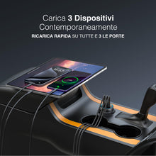 Carica l'immagine nel visualizzatore di Gallery, PORTENTUM Caricatore Auto Triplo e Simultaneo 200W – Include Cavo da 100W USB-C – Carica Batteria per Auto Cellulare – 2