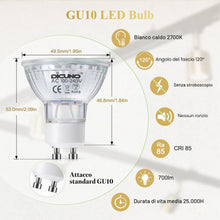Carica l'immagine nel visualizzatore di Gallery, DiCUNO Lampadina LED GU10 6W, Equiv. 60W, 2700K, 550lm, 6 Pezzi
