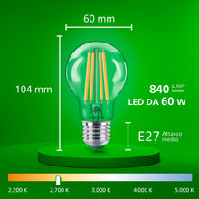 Carica l'immagine nel visualizzatore di Gallery, PHILIPS Ultra Efficient - Ultra energy saving lights, E27 LED light source, 60W, A60, warm white, pack of 1, clear