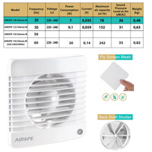 Carica l'immagine nel visualizzatore di Gallery, 100 mm ventola estrazione ventilazione standart + Valvola di non Ritorno Aria + zanzariera integrata, 78 m³ /h,7 W,dB(A)