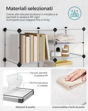 Carica l'immagine nel visualizzatore di Gallery, SONGMICS Scaffale a 9 Scomparti, Organizzatore Modulare, Scarpiera, Scomparto 30 x 40 x 30 cm, 30 x 40 x 15 cm, Soggiorno, Camera da Letto, Studio, con Martello di Gomma e Ferro, Bianco LPC36W