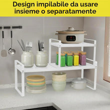 Carica l'immagine nel visualizzatore di Gallery, VINATO Scaffale da Cucina Espandibile (37-62 cm), Ripiani Cucina Salvaspazio, in metallo, Scaffale Salvaspazio, Organizer Modulabile per spezie, per banconi, dispensa, bagno, Bianco