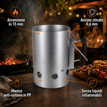 Carica l'immagine nel visualizzatore di Gallery, 1 Accendifuoco BBQ in Acciaio XL - Camino Accenditore Carbone - ⌀19,5cm x 30,5cm - Avviatore Brace Rapido per Barbecue, 