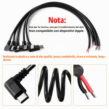 Carica l'immagine nel visualizzatore di Gallery, 5 Pezzi 30cm 22AWG Angolo Retto USB Tipo C Maschio SPina Cavo 2 Fili di Alimentazione Pigtail Cavo, 5V 3A USB-C a 2 Pin 