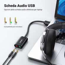 Carica l&#39;immagine nel visualizzatore di Gallery, UGREEN Scheda Audio USB Esterna Adattatore Jack 3,5mm per Cuffie Microfono Stereo Casse Adapter Aux Compatibile con Windows PC, PS5/4, MacBook, Linux, Altoparlanti, Amplificatore