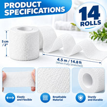 Carica l'immagine nel visualizzatore di Gallery, 14 Rotoli Benda Elastica Bendaggio Nastro Autoadesivo Salvapelle Sportivo per Mani Piedi Ginocchia Braccia 5cm x 4.5m