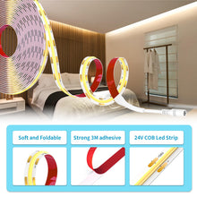 Carica l'immagine nel visualizzatore di Gallery, WOBSION Striscia LED Cucina COB 5 Metri Dimmerabile con RF Telecomando,Bianco Naturale Strisce Kit 4000K per Festa,la Casa,Bar,Camera e Armadio,24V GS Alimentatore Luminoso Luci da 320LEDs/M,CRI90+