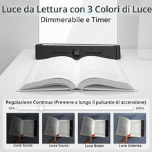 Carica l'immagine nel visualizzatore di Gallery, Lampada Libro Piatta LED Ricaricabile USB-C, Luce per Libri con 3 Colori e Luminosità Regolabile, Lampada da Lettura con