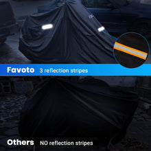 Carica l'immagine nel visualizzatore di Gallery, Favoto Telo coprimoto impermeabile per esterno Resistente a Acqua, Polvere, Pioggia, Vento, Escrementi di Uccelli Telo per Moto con strisce riflettenti Nero 245cmx102cmx122cm