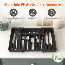 Carica l'immagine nel visualizzatore di Gallery, Portaposate da Cassetti, Organizer Regolabile per Posate, Lifewit Porta Utensili da Cucina, Profondità 42,4 cm, Grande Accessori per Set Mestoli, Divisori da Plastica per Forchette e Coltelli, Nero