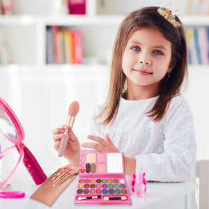 AYNKH Set di trucchi per ragazze, 33 colori, giocattoli per il trucco per bambini, atossici, con 8 pennelli lavabili, spettacoli teatrali, Halloween, feste di compleanno, set di bellezza regalo