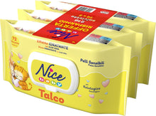 Carica l'immagine nel visualizzatore di Gallery, Nice Baby Talco Salviette per Cambio Pannolino, con Camomilla e Glicerina ad Effetto Addolcente sulla Pelle, Dermatologicamente Testate, Confezione da 72 Salviette,L'imballaggio può variare