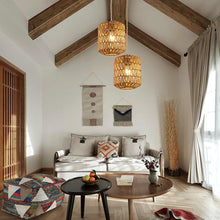 Carica l'immagine nel visualizzatore di Gallery, Lampadario Rattan, Lampada a Sospensione Boho Con Paralume E27
