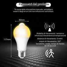 Carica l'immagine nel visualizzatore di Gallery, 5 lampadine LED E27 con sensore di movimento, lampadina LED con sensore di movimento PIR lampada 12W bianco caldo 2700K 