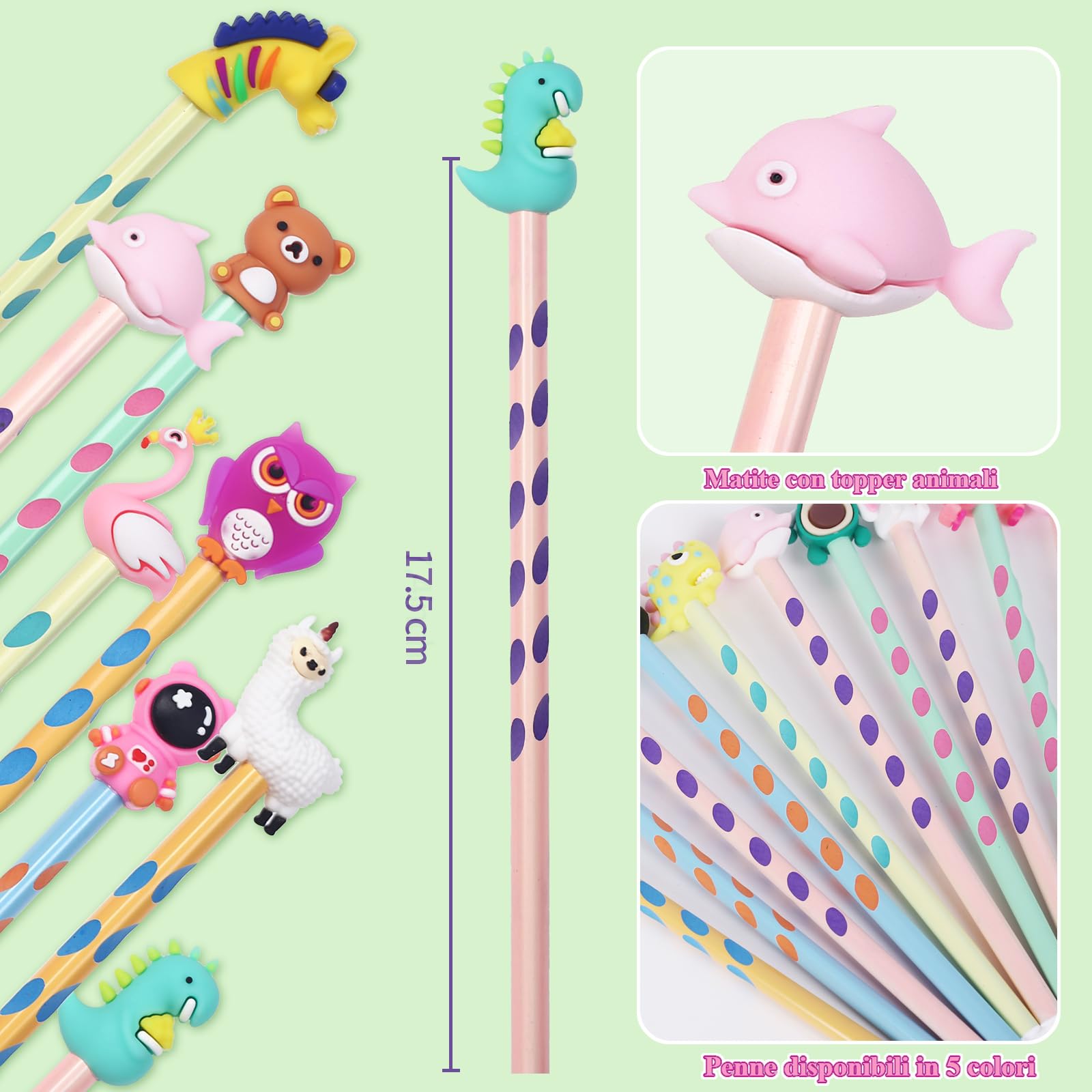 32 Matite Gadget Compleanno Con Topper Animali - Regalini Fine Festa Per Bambini - Foto 5