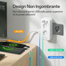Carica l'immagine nel visualizzatore di Gallery, Presa Multipla with 6 Universal Sockets 10/16A ITA and Schuko, Multipresa da Parete with 2 USB A+2 USB C, Ciabatta Elett