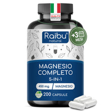 Carica l'immagine nel visualizzatore di Gallery, Magnesio Completo - Complex 5 in 1: Bisglicinato, Citrato, Malato, Carbonato e Ossido - 450 mg di magnesio elementare - 