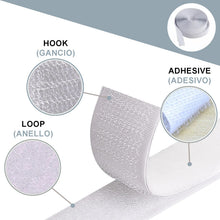 Carica l'immagine nel visualizzatore di Gallery, 5 Metri Feltro Adesivo Forte Bianco Rotolo Biadesivo Hook &amp; Loop 2 pezzi Nastro a Strappo Adesivo per Tessuto Zanzariere