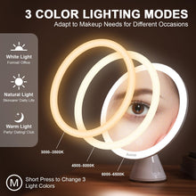 Carica l'immagine nel visualizzatore di Gallery, Auxmir Specchio Ingranditore 20X, Specchio Trucco con Luci a 46 LED, 3 Colori di Luce, Luminosità Regolabile, Ricaricabile, Rotazione a 360°, Potente Ventosa, 20CM