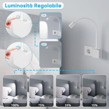 Carica l'immagine nel visualizzatore di Gallery, Lampada da Lettura Applique da Parete LED Bianca Interno, Luce da Comodino Faretto LED Dimmerabile con Spina per Camera 