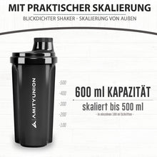 Carica l'immagine nel visualizzatore di Gallery, AMITYUNION Shaker per proteine 500 ml Heaven a prova di perdite, senza BPA con setaccio cliccabile e scala per frullati cremosi di siero di latte, shaker per proteine, originale in nero
