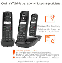 Carica l'immagine nel visualizzatore di Gallery, Gigaset AS690 Trio Telefono Cordless: 3 Portatili per Chiamate Interne ed Esterne in Parallelo, Vivavoce Alta Qualità, Tastiera Illuminata ed Ampio Display, Nero [Versione Italiana]