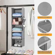 Carica l'immagine nel visualizzatore di Gallery, Cozary Organizer Armadio da Appendere 5 Ripiani, Organizzatore Armadio Pieghevole, Organizer da Appendere con Ganci in Metallo, per Camera da Letto- Grigio