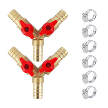 Carica l'immagine nel visualizzatore di Gallery, 2 pezzi 12mm 3 Vie in Ottone Valvola a Sfera Hose Barb