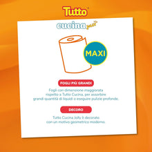 Carica l'immagine nel visualizzatore di Gallery, Tutto Cucina Jolly, confezione di 6 rotoli di Asciugatutto decorato con Motivo Geometrico, Tecnologia HI-PER per Massima Assorbenza e Resistenza, In Pura Cellulosa FSC® MIX, Imballo Riciclato min. 50%
