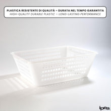 Carica l'immagine nel visualizzatore di Gallery, IPEA Cesta Forata in Plastica Rettangolare Multiuso - Made in Italy - 33 x 33 x 16 cm - Cesto per Bucato, Casa, Bagno, Biancheria - Bacinella con Fori - Contenitore Traforato - Vaschetta Bianca