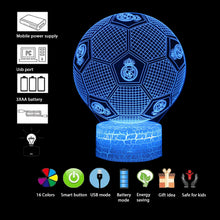 Carica l'immagine nel visualizzatore di Gallery, Calcio Lampade 3D Illusione Ottica Luce Notturna per Bambini, Telecomando 16 Cambia Colore Dimmerabile, Regalo Compleann