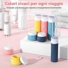 Carica l'immagine nel visualizzatore di Gallery, Alyvisun Set da 14 Contenitori da Viaggio in Silicone, Flaconi da Viaggio 100 ml &amp; Vasetti 30 ml con Accessori, Kit Viaggio Liquidi Antiperdita e Ricaricabile per Shampoo, Lozione, Creme