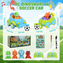 Carica l'immagine nel visualizzatore di Gallery, PATEMZON Macchina Telecomandata per Bambini, 2 Pezzi Dinosauro Auto Telecomandata Giochi, Monster Truck Unicorno Giocattolo con Luci e Musica, Calcio, Regalo Bambino 2 3 4 5 6 Anni Maschio