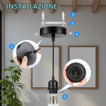 Carica l'immagine nel visualizzatore di Gallery, E27 Portalampada in Metallo Nero con Cavo da 150cm Portalampada da Soffitto