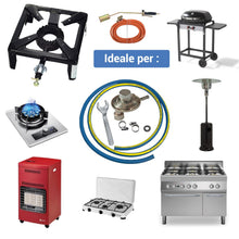 Carica l'immagine nel visualizzatore di Gallery, Crisalide® Kit Tubo Gas GPL Regolatore Attacco Verticale Variabile e Chiave – 1,5 m – Attacco Universale – Accessori Inc