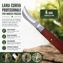 Carica l'immagine nel visualizzatore di Gallery, topolenashop Coltello da Innesto a Roncola Pieghevole 19,5 cm con Lama Curva 6 cm in Acciaio Inox e Manico in Legno – Co