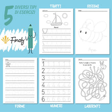 Carica l&#39;immagine nel visualizzatore di Gallery, Finoly Libri Pregrafismo per Bambini | Libri Pregrafismo 3-6 Anni | Libro per Imparare a Scrivere A4 | Impariamo a Tracciare | Libro Ricalcare Lettere e Numeri | Quaderni Pregrafismo Attività Bambini