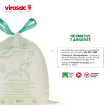 Carica l'immagine nel visualizzatore di Gallery, VIROSAC Biopratico - Sacchetti Per Rifiuti Biodegradabili 35x42, con maniglie estraibili, 10 pezzi per rotolo, kit da 3 