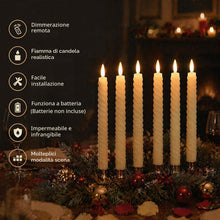 Carica l'immagine nel visualizzatore di Gallery, Candele LED, Set da 6 Candele Finte Torsadate Avorio Senza Fiamma, con Telecomando, Luce Tremolante, Dimmerabili, Timer 